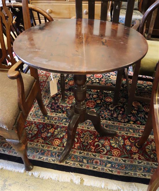 A mahogany tripod table with circular top, width 64cm, depth 65cm, height 75.5cm